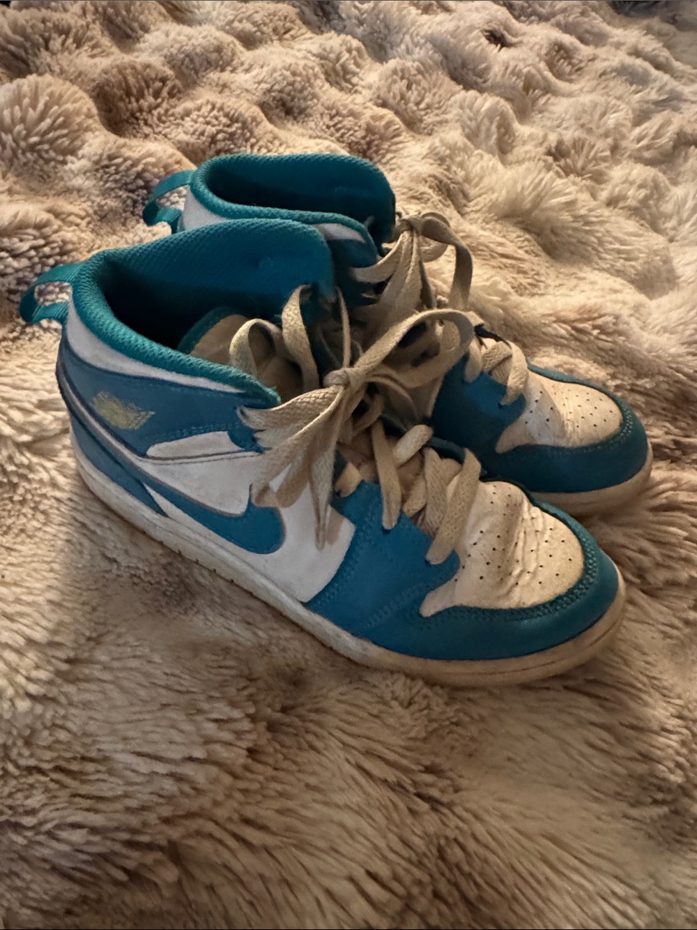 Nike Air Jordan Teal and White High-Top Sneakers